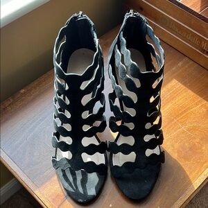 Black High Heeled Cage Sandals